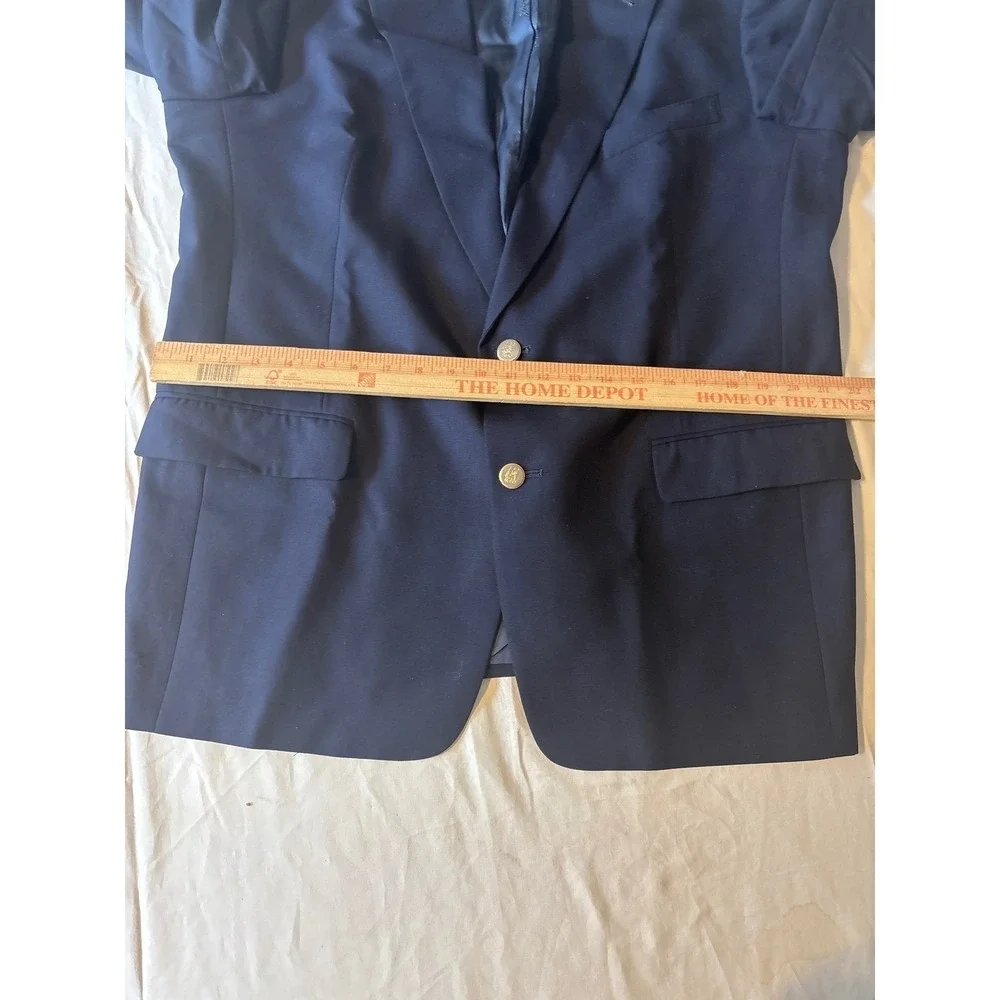 Vtg Burberry Blazer 100S Wool Mens 43.5L Navy Blue Gold Button